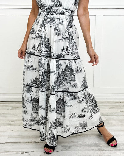 Solène Toile-Print Tiered Maxi Dress
