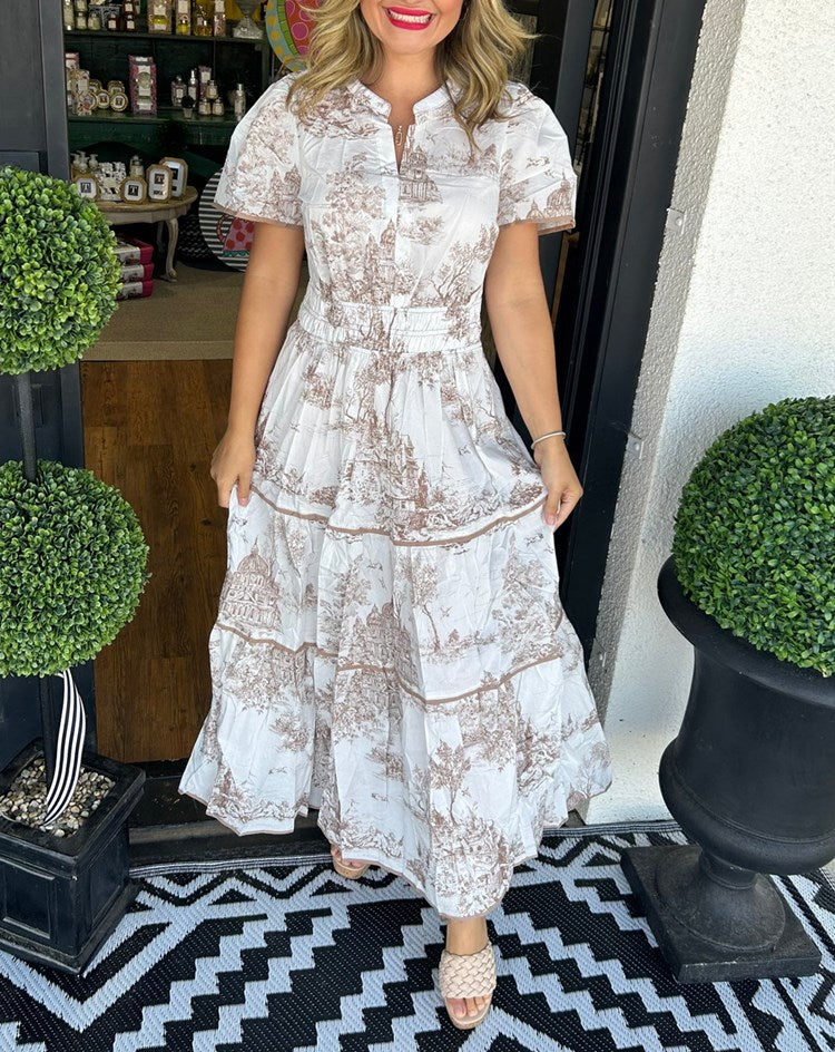 Solène Toile-Print Tiered Maxi Dress