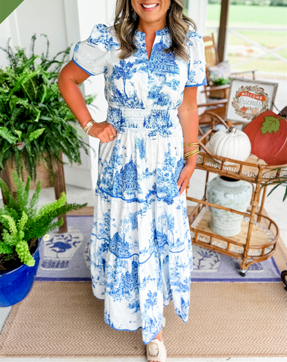 Solène Toile-Print Tiered Maxi Dress