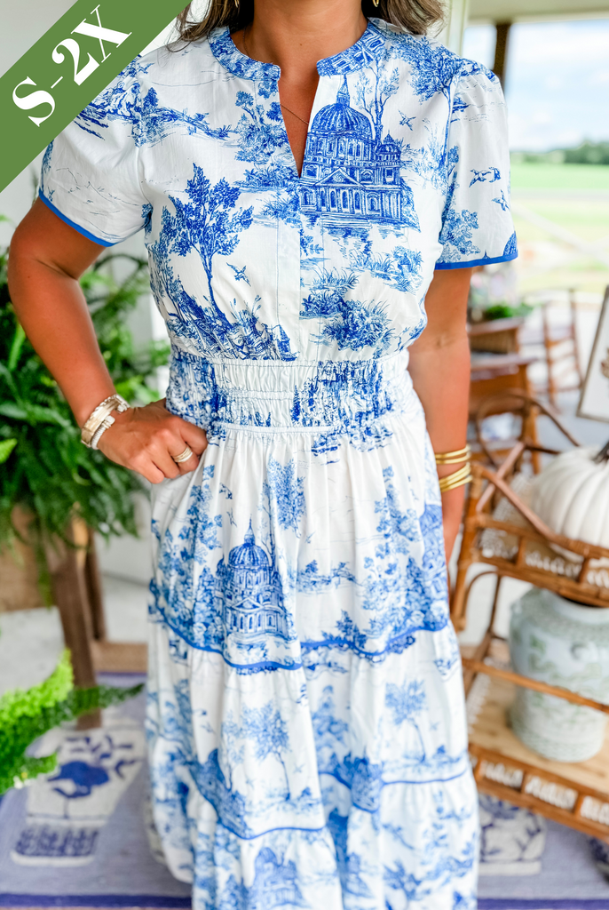 Solène Toile-Print Tiered Maxi Dress