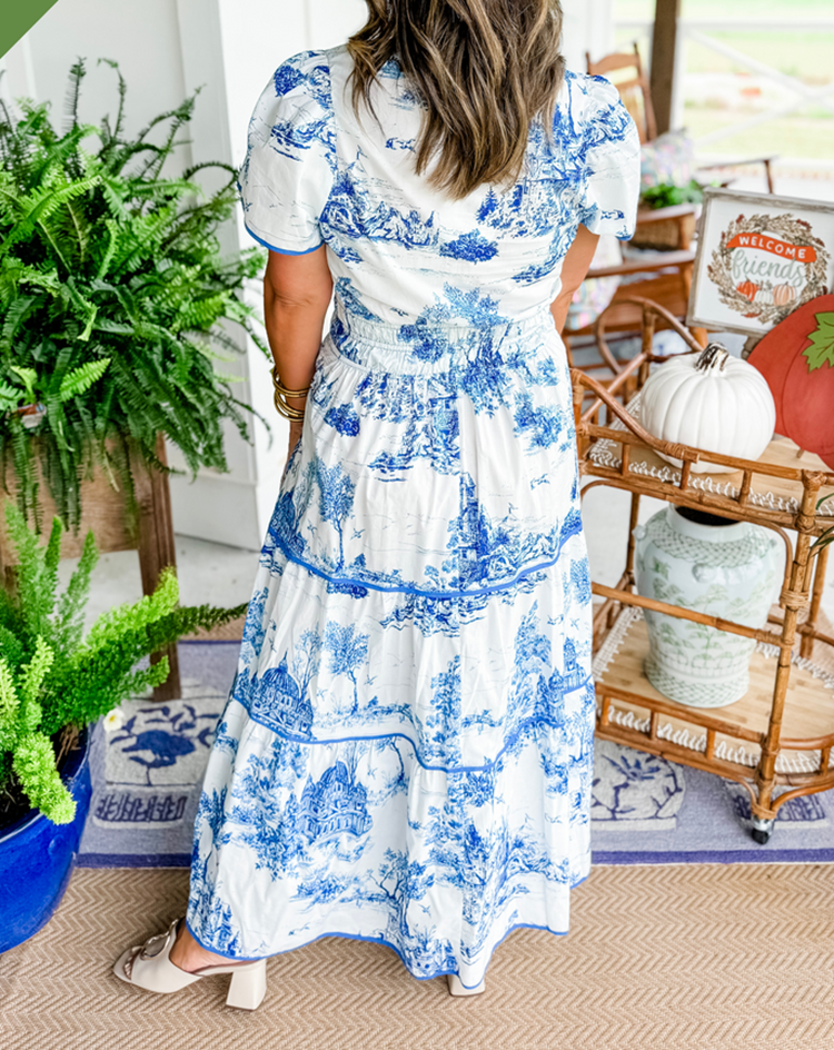 Solène Toile-Print Tiered Maxi Dress