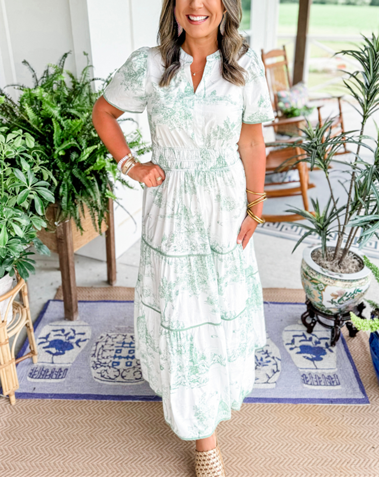 Solène Toile-Print Tiered Maxi Dress