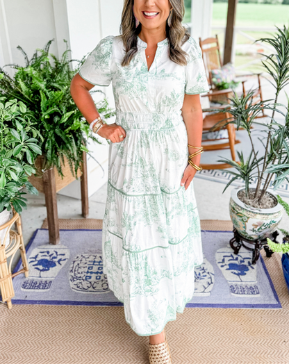 Solène Toile-Print Tiered Maxi Dress