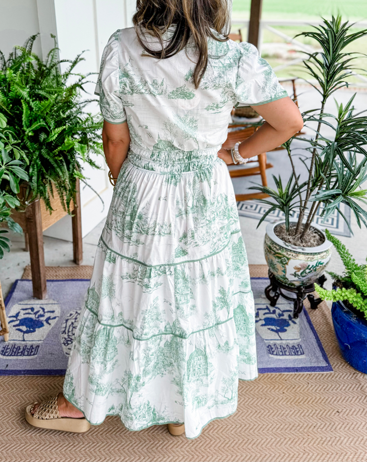 Solène Toile-Print Tiered Maxi Dress