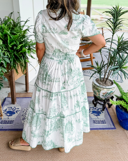 Solène Toile-Print Tiered Maxi Dress
