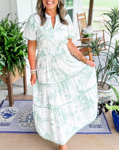 Solène Toile-Print Tiered Maxi Dress