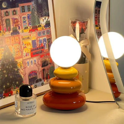 Stacked Stone Ceramic USB Table Lamp - Orange