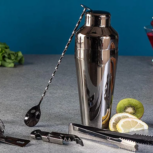 Stainless Steel Cocktail Shaker Bar Tool Set with Bamboo Stand
