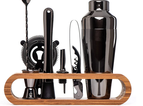 Stainless Steel Cocktail Shaker Bar Tool Set with Bamboo Stand