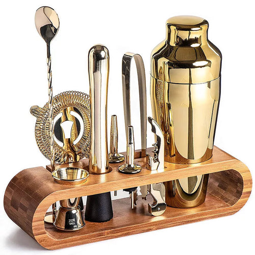 Stainless Steel Cocktail Shaker Bar Tool Set with Bamboo Stand
