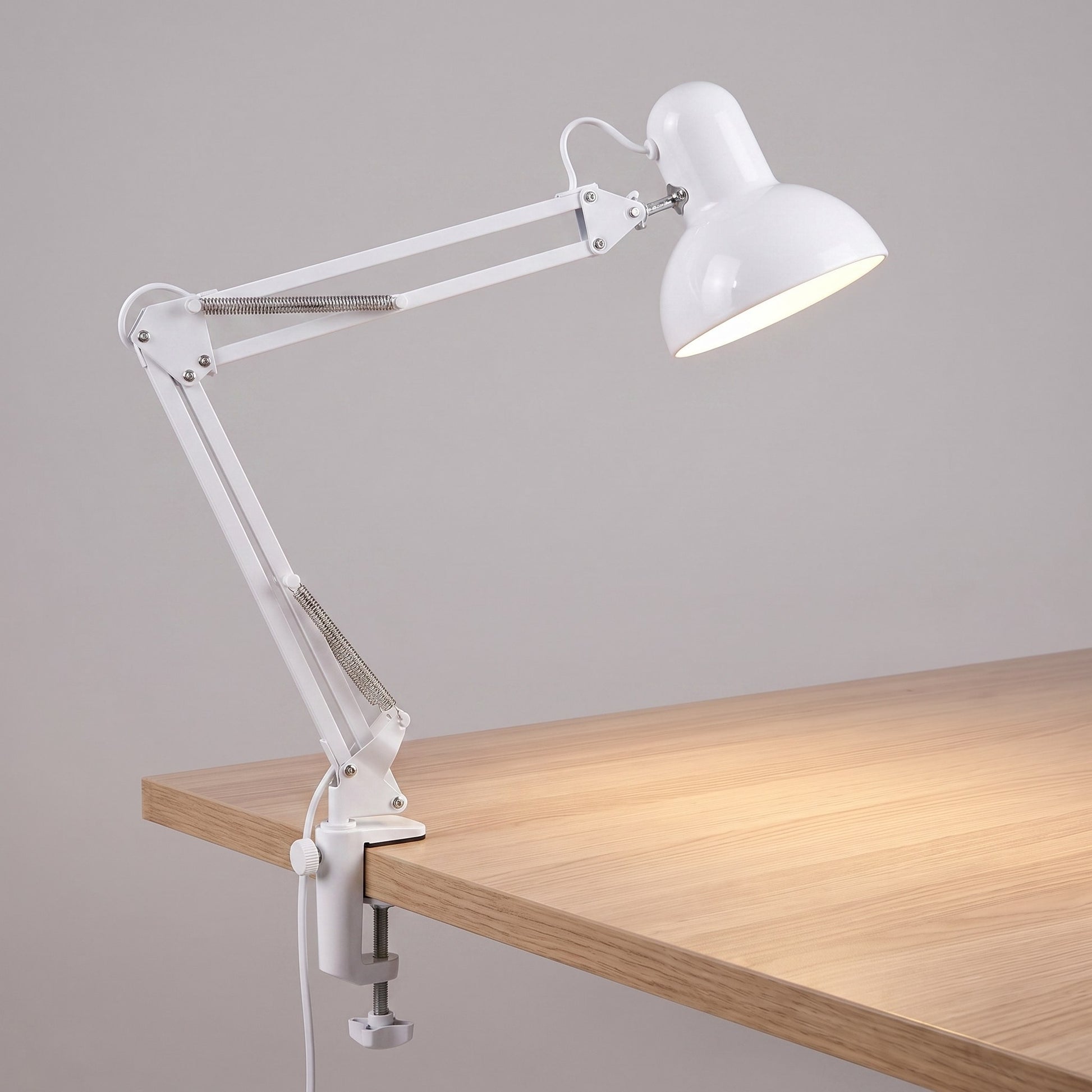 Swing Arm Clip-On Desk Lamp - White