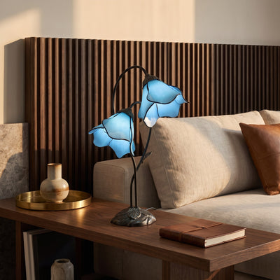 Tiffany-Style Twin Flower Stained Glass Table Lamp - Blue