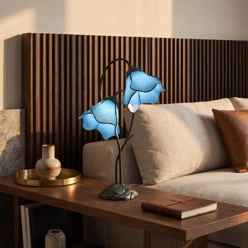Tiffany-Style Twin Flower Stained Glass Table Lamp