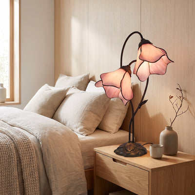 Tiffany-Style Twin Flower Stained Glass Table Lamp - Blush Pink