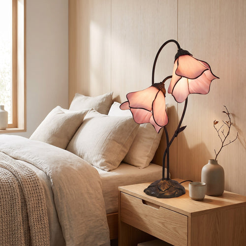 Tiffany-Style Twin Flower Stained Glass Table Lamp