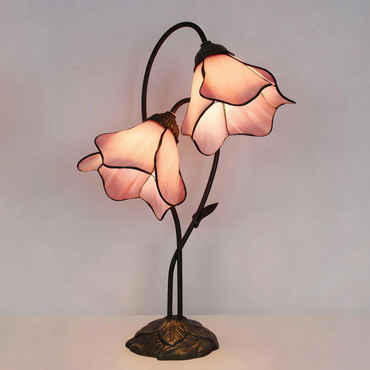 Tiffany-Style Twin Flower Stained Glass Table Lamp - Blush Pink