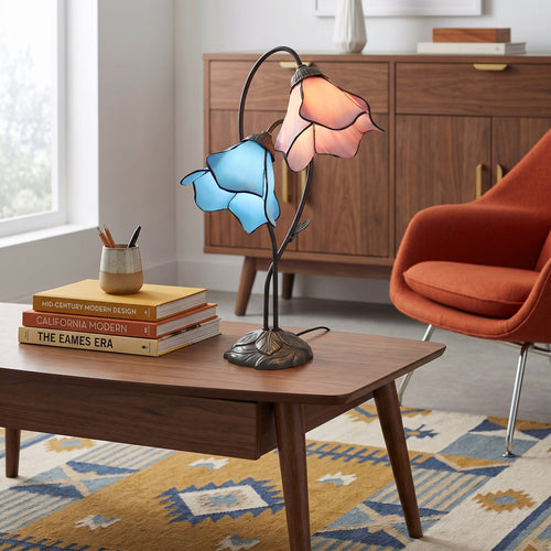 Tiffany-Style Twin Flower Stained Glass Table Lamp