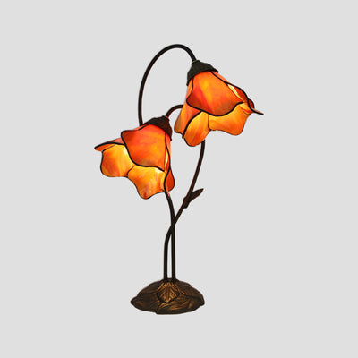 Tiffany-Style Twin Flower Stained Glass Table Lamp - Orange