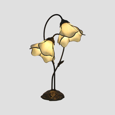 Tiffany-Style Twin Flower Stained Glass Table Lamp - Yellow