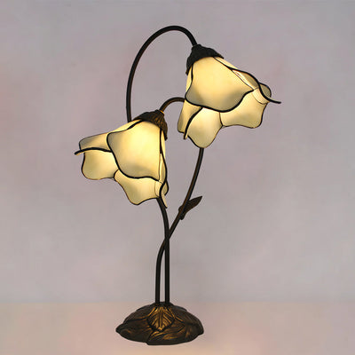 Tiffany-Style Twin Flower Stained Glass Table Lamp - Yellow