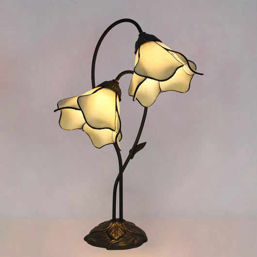 Tiffany-Style Twin Flower Stained Glass Table Lamp - Yellow