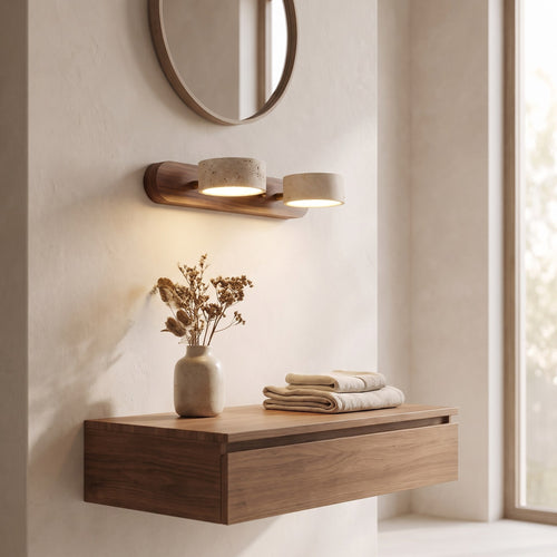 Travertine Stone Wood Vanity Wall Light