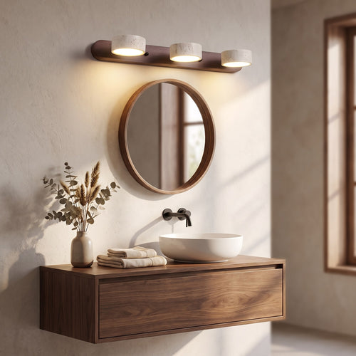 Travertine Stone Wood Vanity Wall Light
