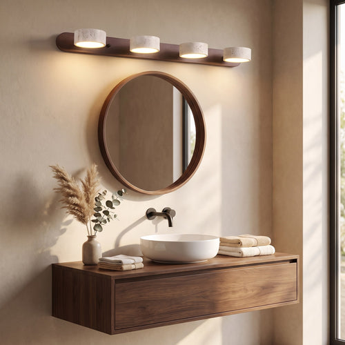 Travertine Stone Wood Vanity Wall Light