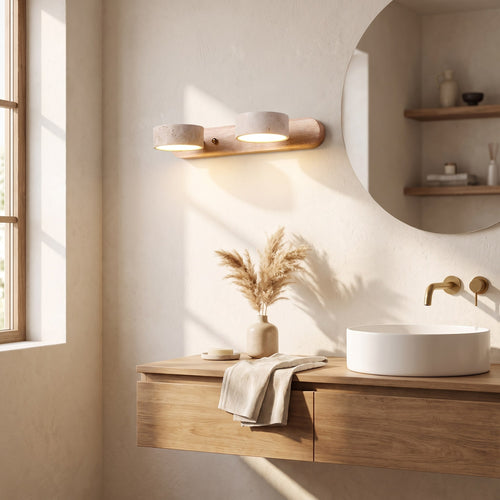 Travertine Stone Wood Vanity Wall Light