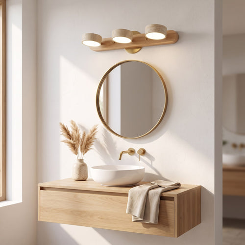 Travertine Stone Wood Vanity Wall Light