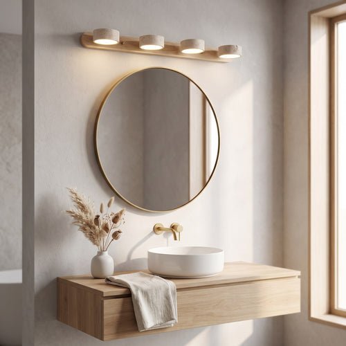 Travertine Stone Wood Vanity Wall Light
