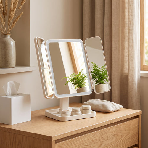 Trifold Lighted Magnifying Makeup Mirror Rechargeable
