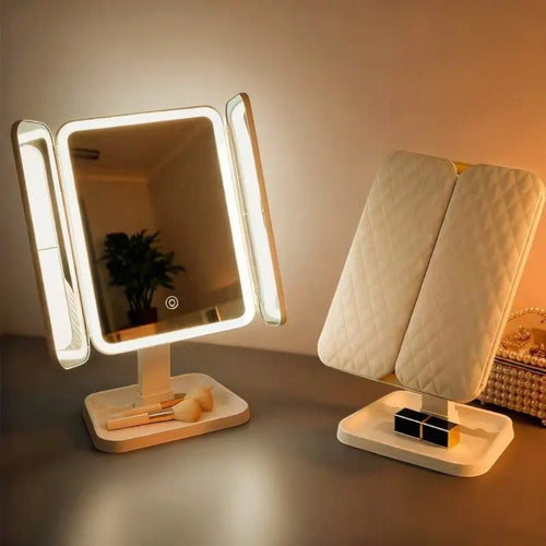 Trifold Lighted Magnifying Makeup Mirror Rechargeable