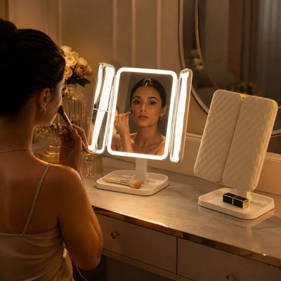 Trifold Lighted Magnifying Makeup Mirror Rechargeable