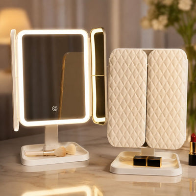 Trifold Lighted Magnifying Makeup Mirror Rechargeable