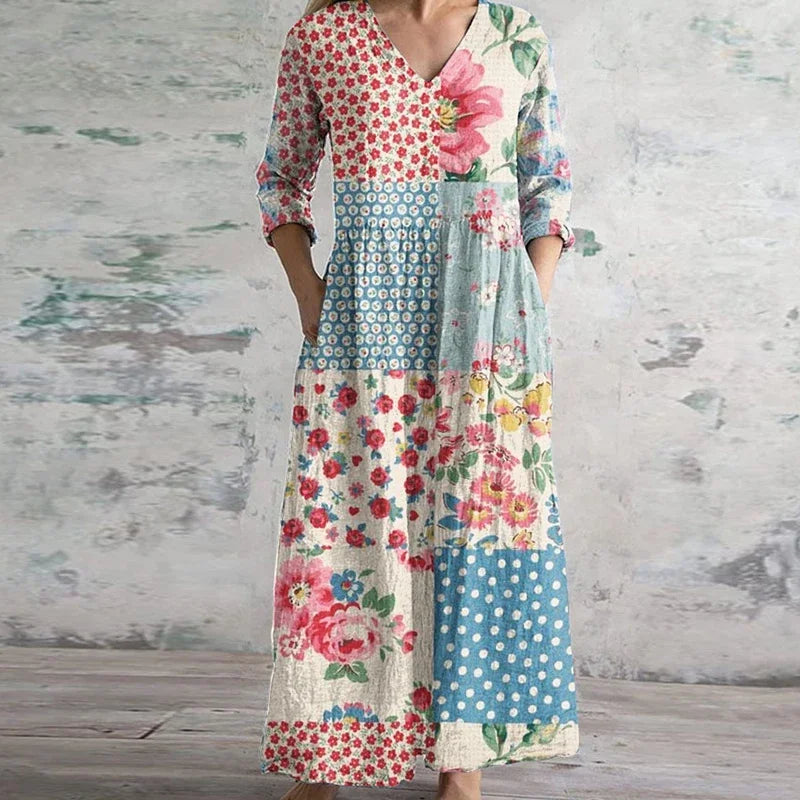 Valentine Patchwork-Print Maxi Dress