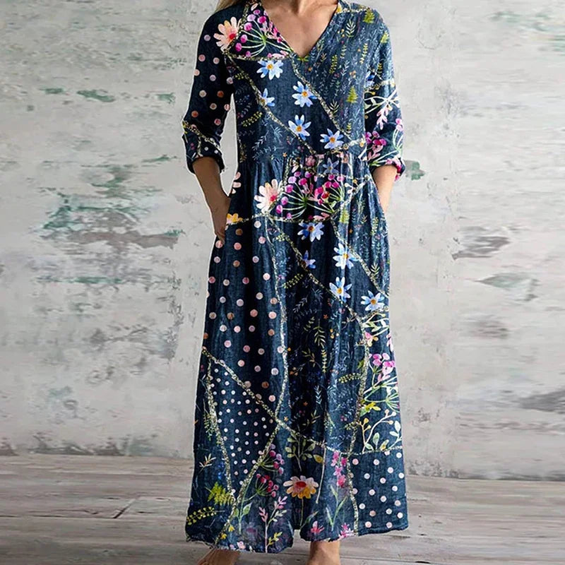 Valentine Patchwork-Print Maxi Dress