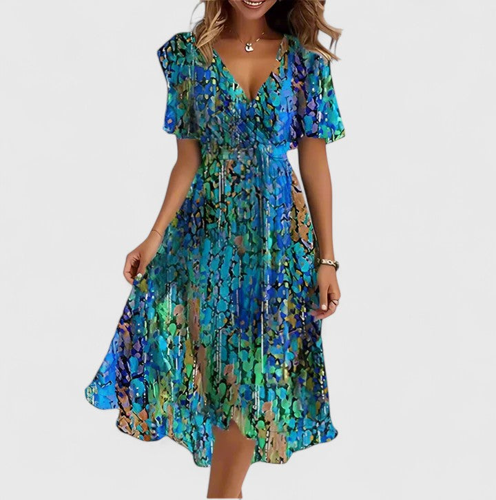 Valérie Abstract-Print V-Neck Midi Dress