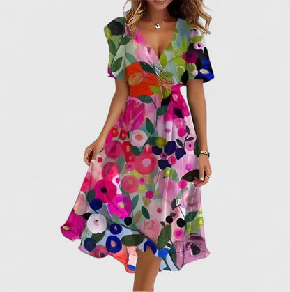Valérie Abstract-Print V-Neck Midi Dress
