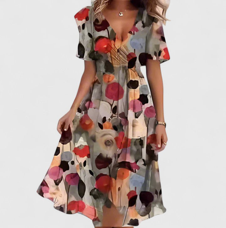 Valérie Abstract-Print V-Neck Midi Dress