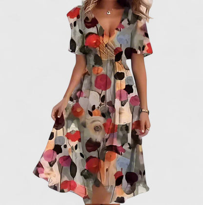 Valérie Abstract-Print V-Neck Midi Dress