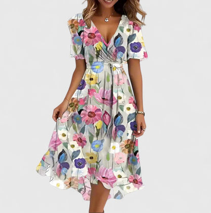 Valérie Abstract-Print V-Neck Midi Dress