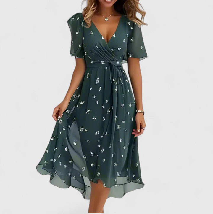 Valérie Abstract-Print V-Neck Midi Dress