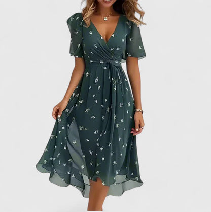 Valérie Abstract-Print V-Neck Midi Dress