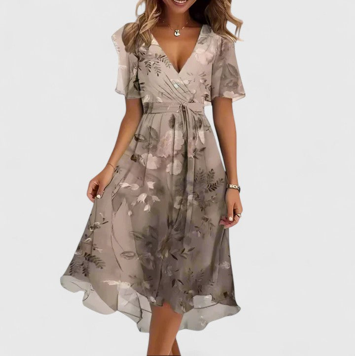 Valérie Abstract-Print V-Neck Midi Dress