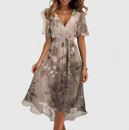 Valérie Abstract-Print V-Neck Midi Dress