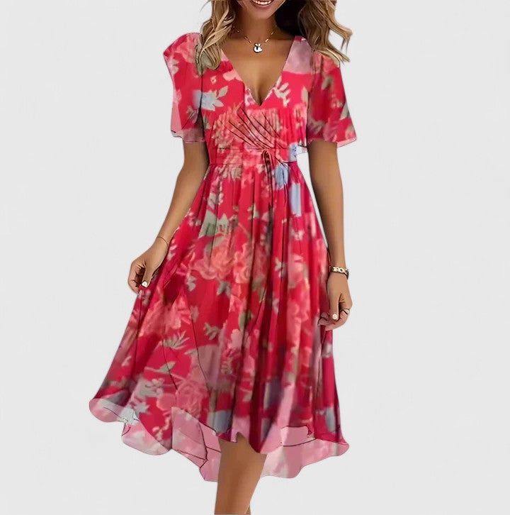 Valérie Abstract-Print V-Neck Midi Dress