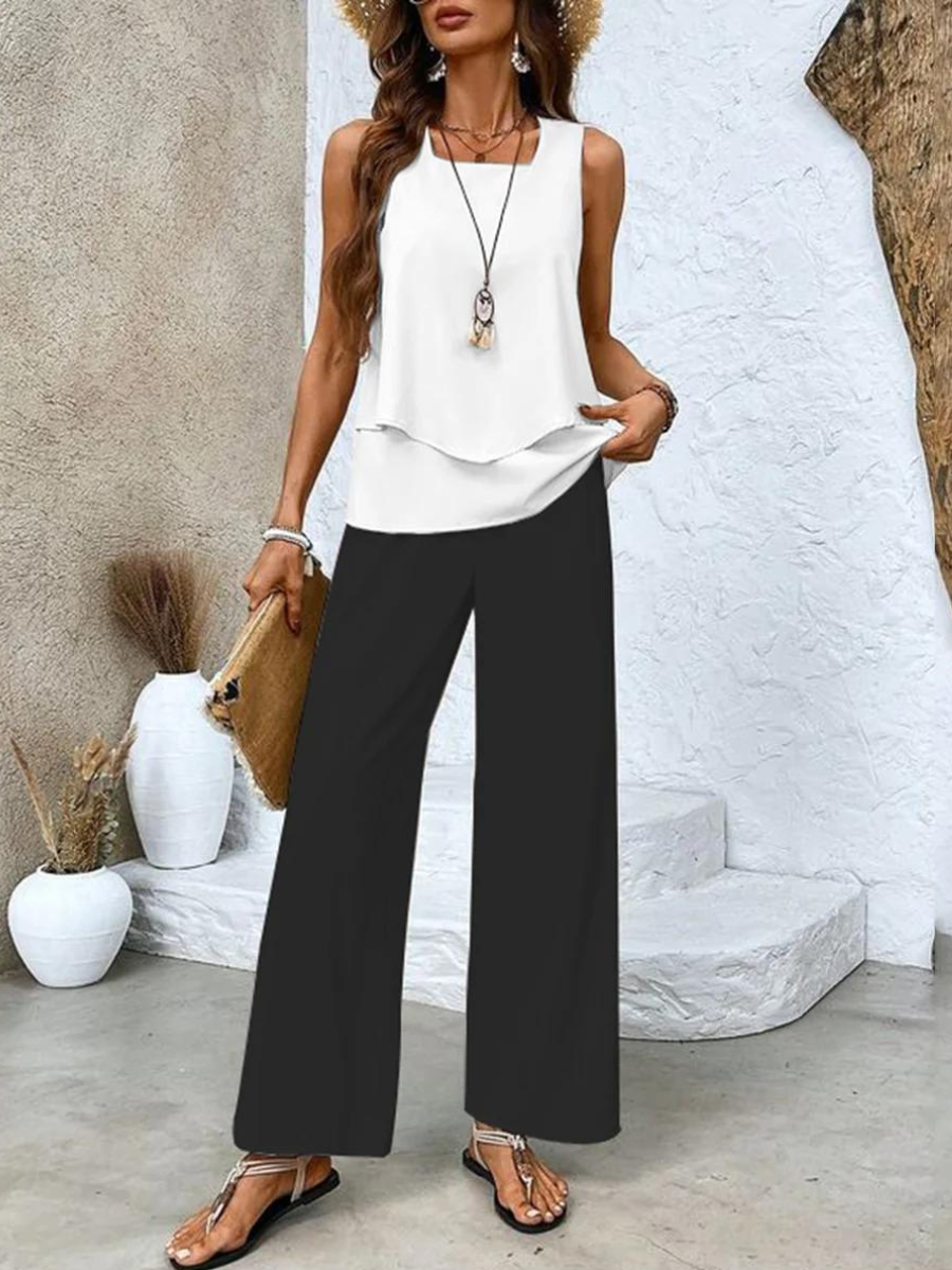 Virginie Layered-Top Wide-Leg Two-Piece Set