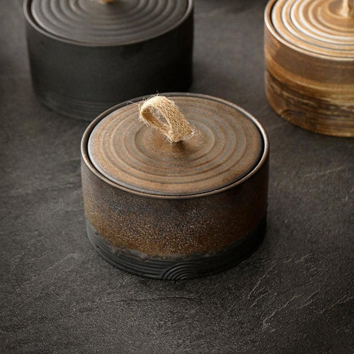 Wabi-Sabi Stoneware Storage Jar with Hemp Lid