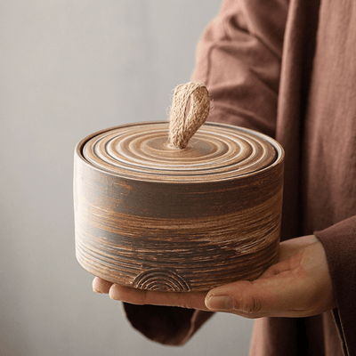 Wabi-Sabi Stoneware Storage Jar with Hemp Lid